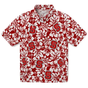 nc state wolfpack hibiscus motif red white hawaiian shirts best selling