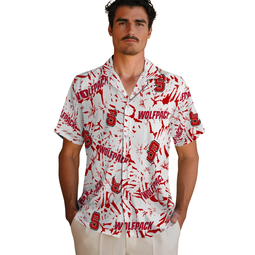 NC State Wolfpack Hawaiian Shirt - Hibiscus Overlay nc state wolfpack hibiscus overlay hawaiian shirts fashion forward