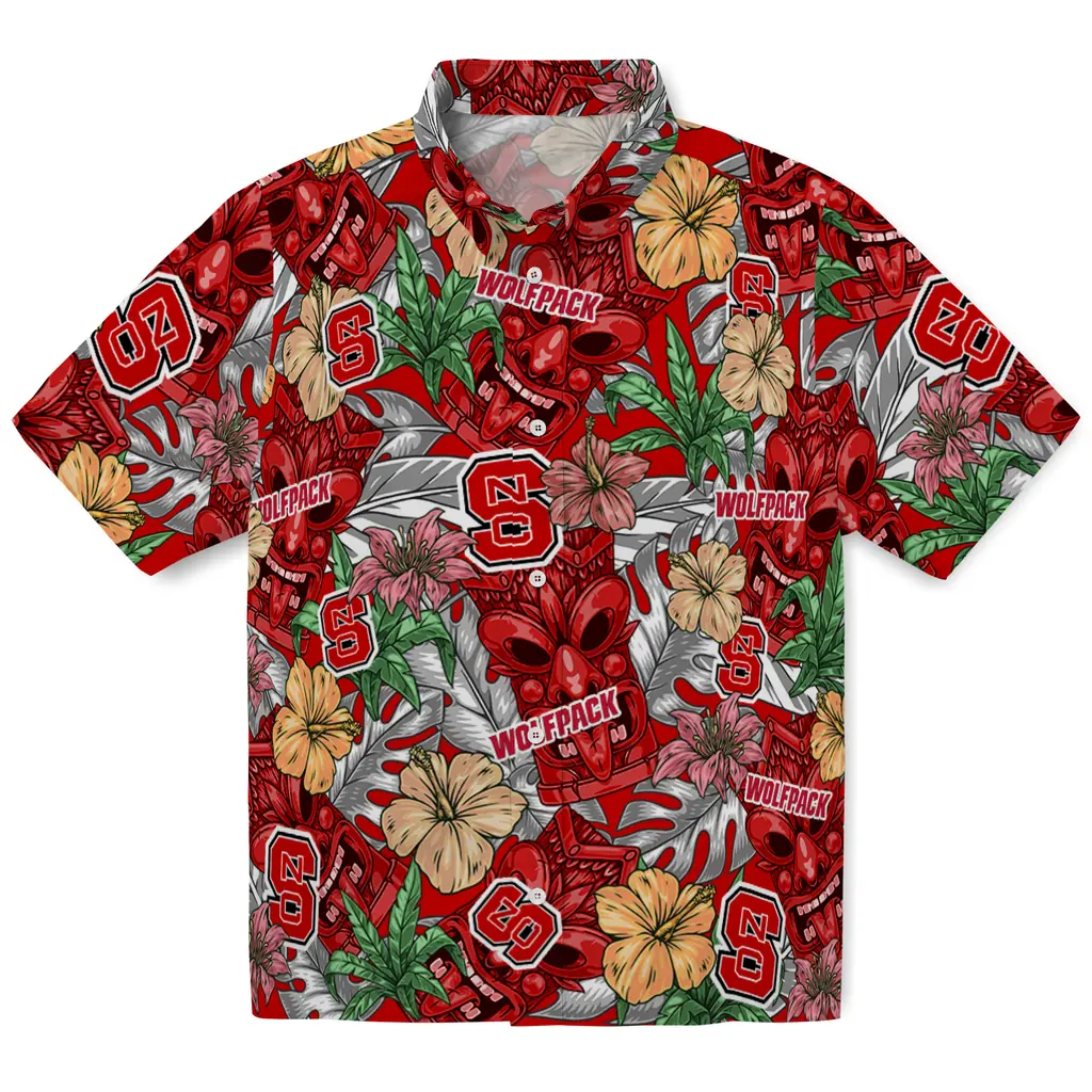 NC State Wolfpack Hawaiian Shirt - Hibiscus Tiki Jungle nc state wolfpack tiki jungle red hawaiian shirts best selling