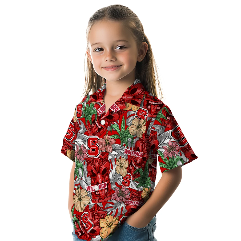 NC State Wolfpack Hawaiian Shirt - Hibiscus Tiki Jungle nc state wolfpack tiki jungle red hawaiian shirts premium grade