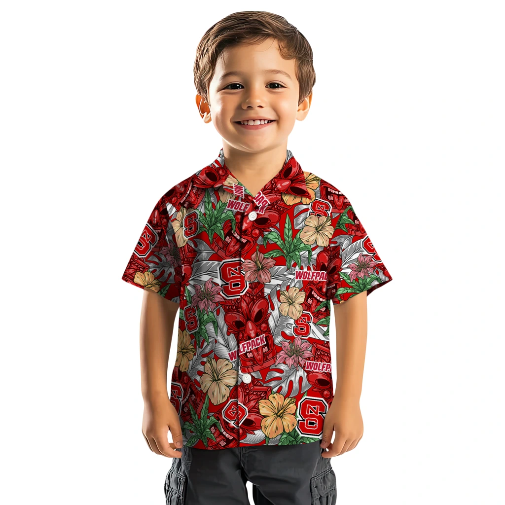 NC State Wolfpack Hawaiian Shirt - Hibiscus Tiki Jungle nc state wolfpack tiki jungle red hawaiian shirts top rated