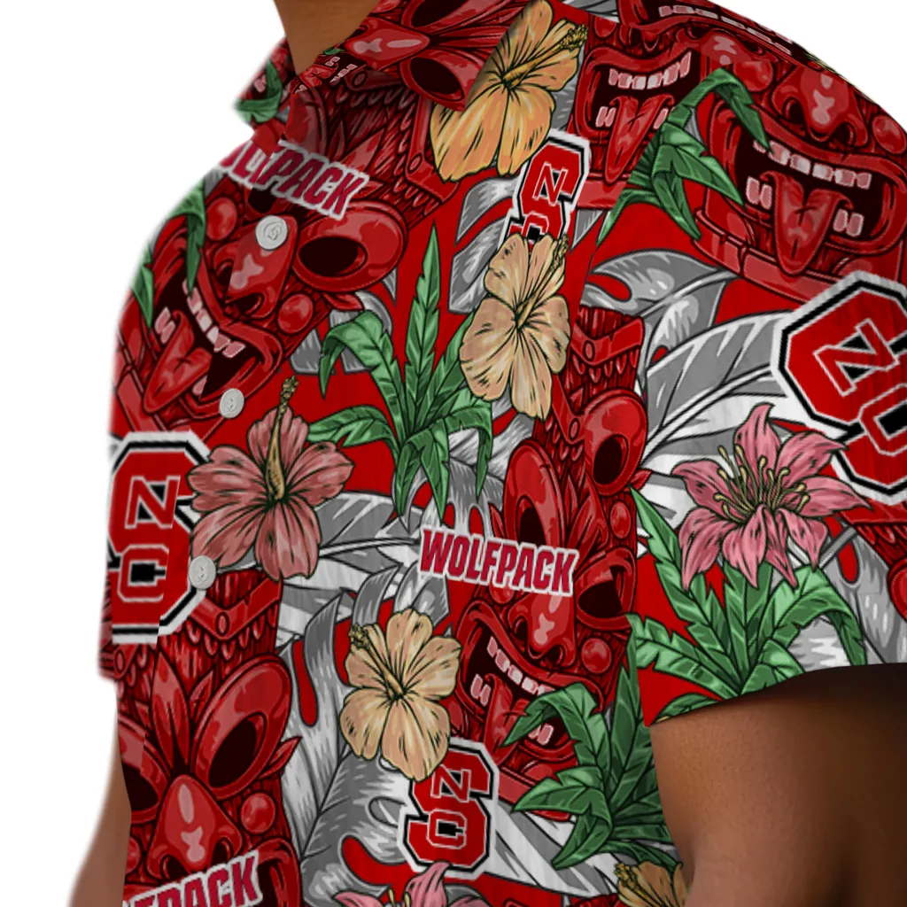 NC State Wolfpack Hawaiian Shirt - Hibiscus Tiki Jungle nc state wolfpack tiki jungle red hawaiian shirts trendy