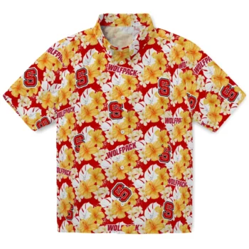 nc state wolfpack hibiscus tropics red yellow hawaiian shirts best selling