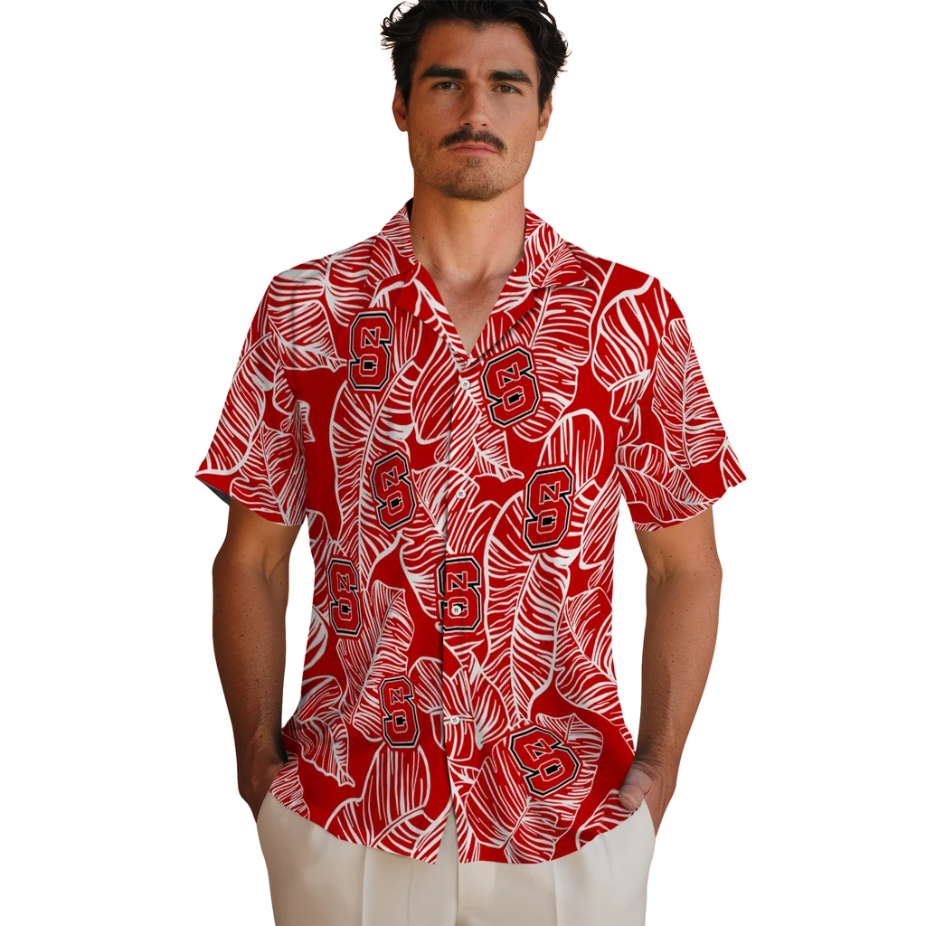 NC State Wolfpack Hawaiian Shirt - Leaf Outline nc state wolfpack leaf outline red hawaiian shirts fashion forward