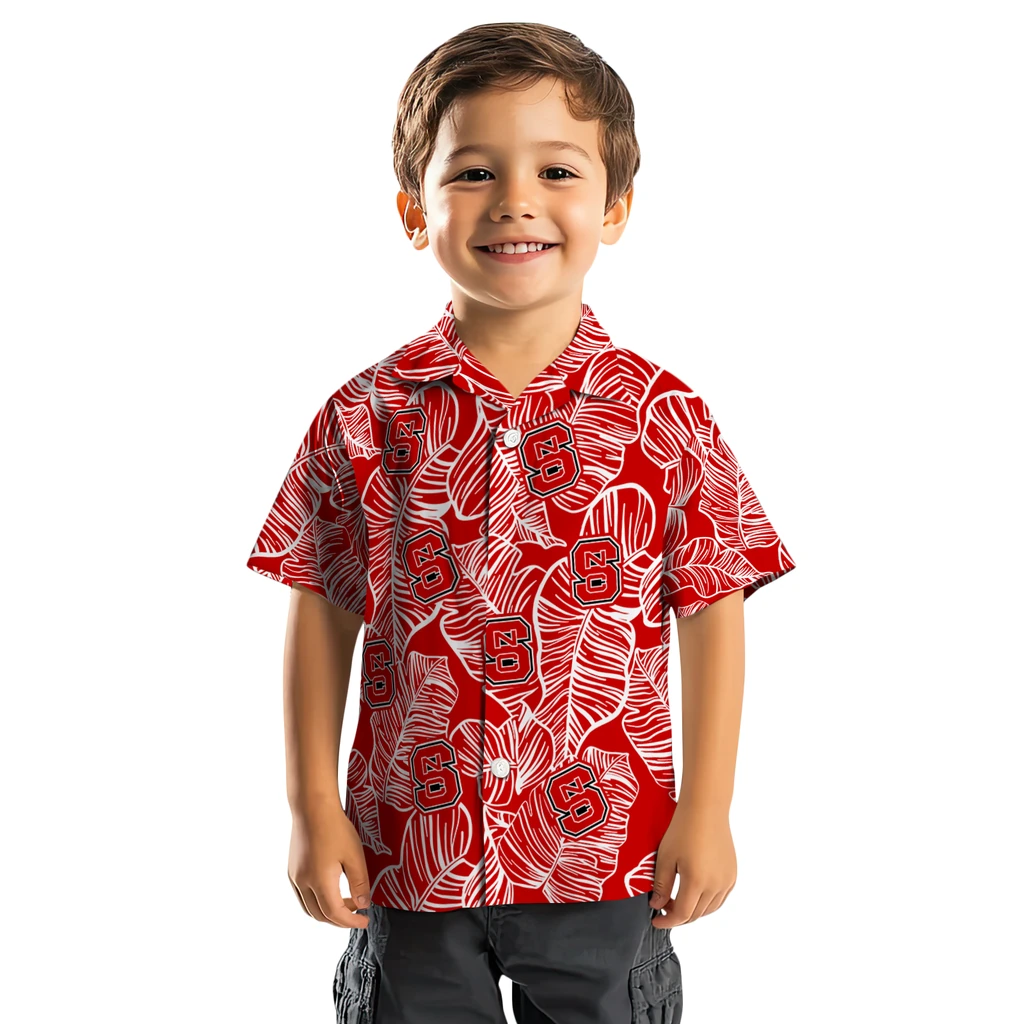 NC State Wolfpack Hawaiian Shirt - Leaf Outline nc state wolfpack leaf outline red hawaiian shirts top rated