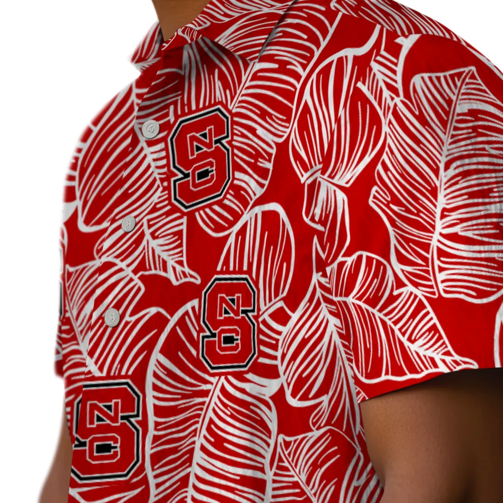 NC State Wolfpack Hawaiian Shirt - Leaf Outline nc state wolfpack leaf outline red hawaiian shirts trendy