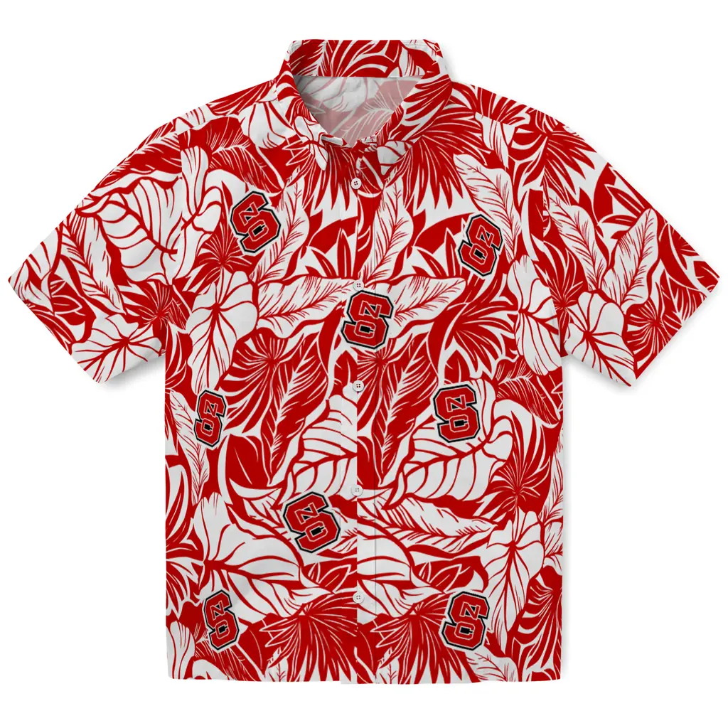 NC State Wolfpack Hawaiian Shirt - Monstera Layer nc state wolfpack monstera layer red hawaiian shirts best selling