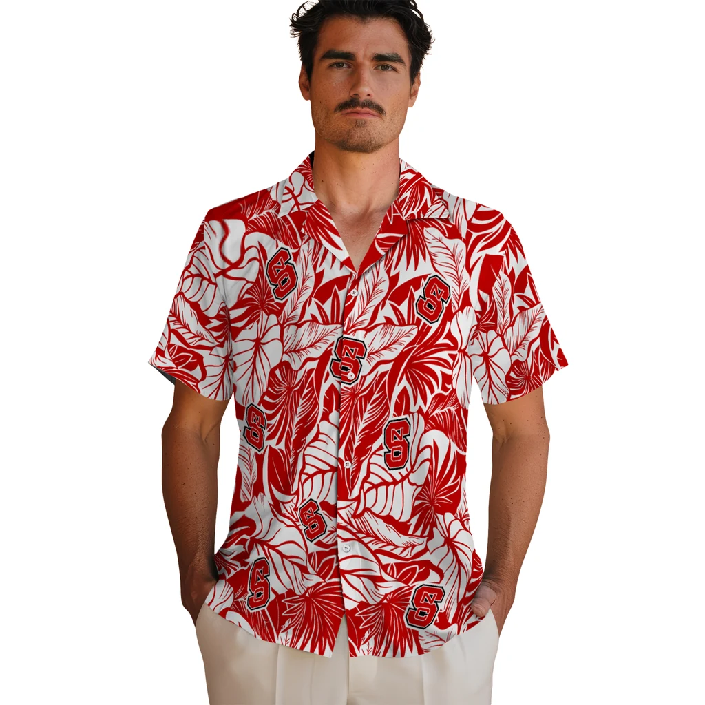 NC State Wolfpack Hawaiian Shirt - Monstera Layer nc state wolfpack monstera layer red hawaiian shirts fashion forward