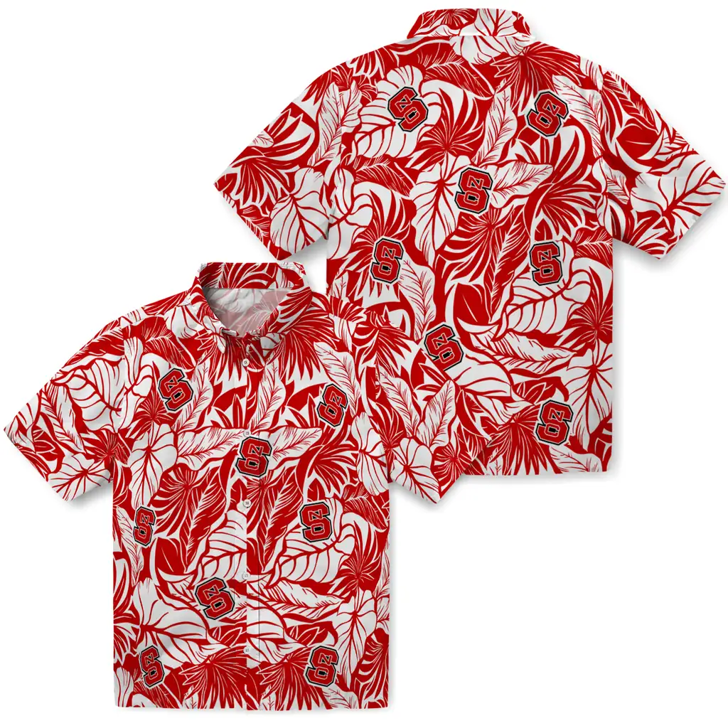 NC State Wolfpack Hawaiian Shirt - Monstera Layer nc state wolfpack monstera layer red hawaiian shirts high quality
