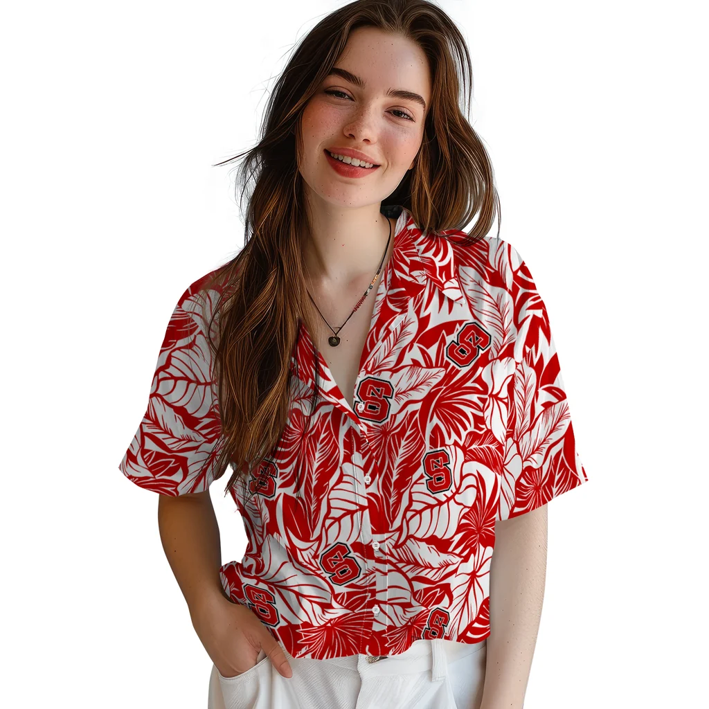 NC State Wolfpack Hawaiian Shirt - Monstera Layer nc state wolfpack monstera layer red hawaiian shirts latest model