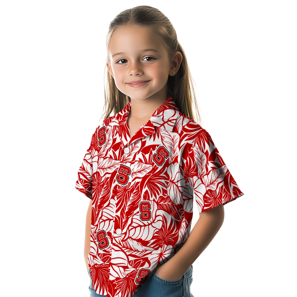 NC State Wolfpack Hawaiian Shirt - Monstera Layer nc state wolfpack monstera layer red hawaiian shirts premium grade
