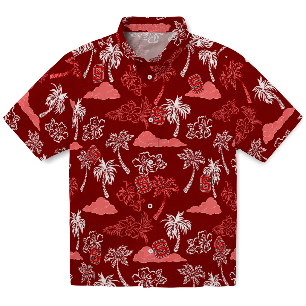 NC State Wolfpack Hawaiian Shirt - Palm And Clouds nc state wolfpack palm and clouds red hawaiian shirts best selling