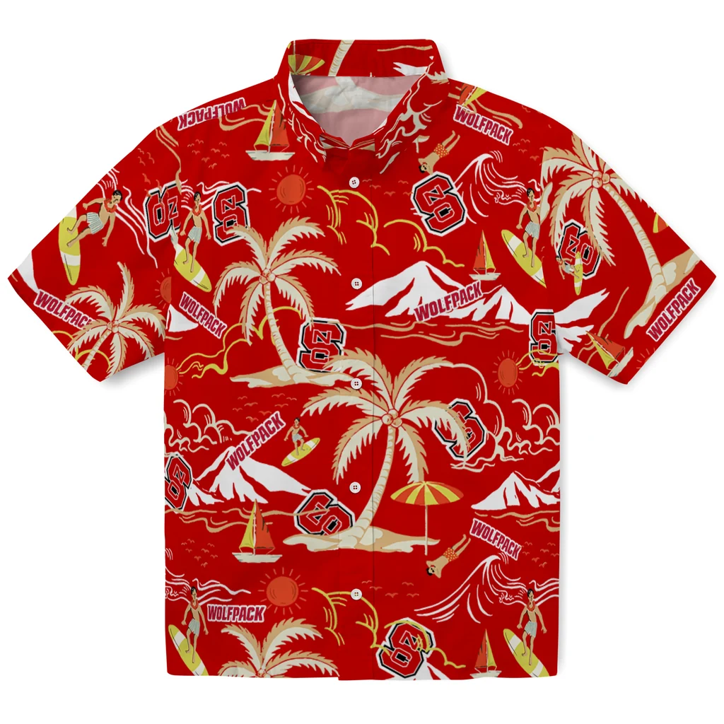 NC State Wolfpack Hawaiian Shirt - Palm Tree Island nc state wolfpack palm tree island red hawaiian shirts best selling