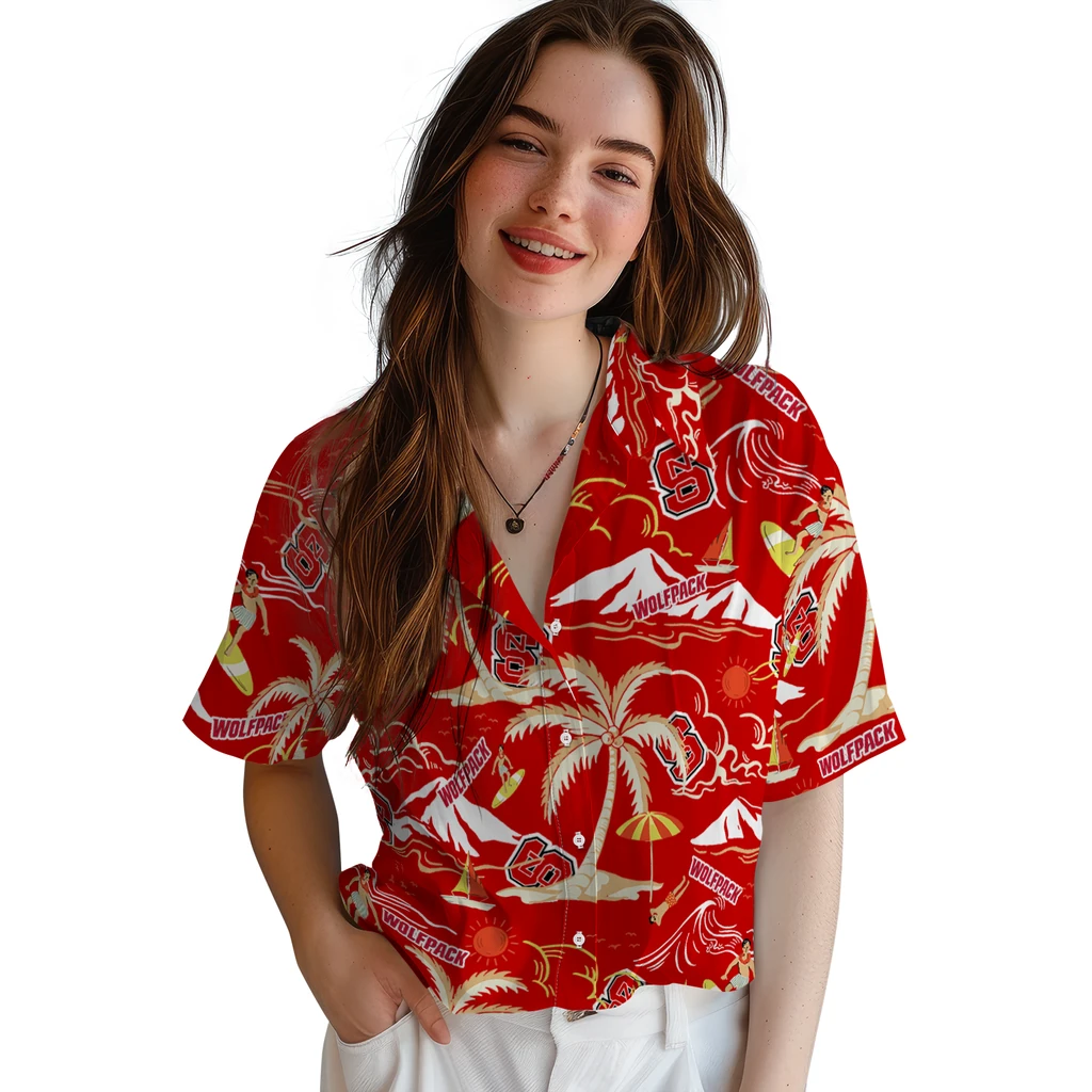 NC State Wolfpack Hawaiian Shirt - Palm Tree Island nc state wolfpack palm tree island red hawaiian shirts latest model