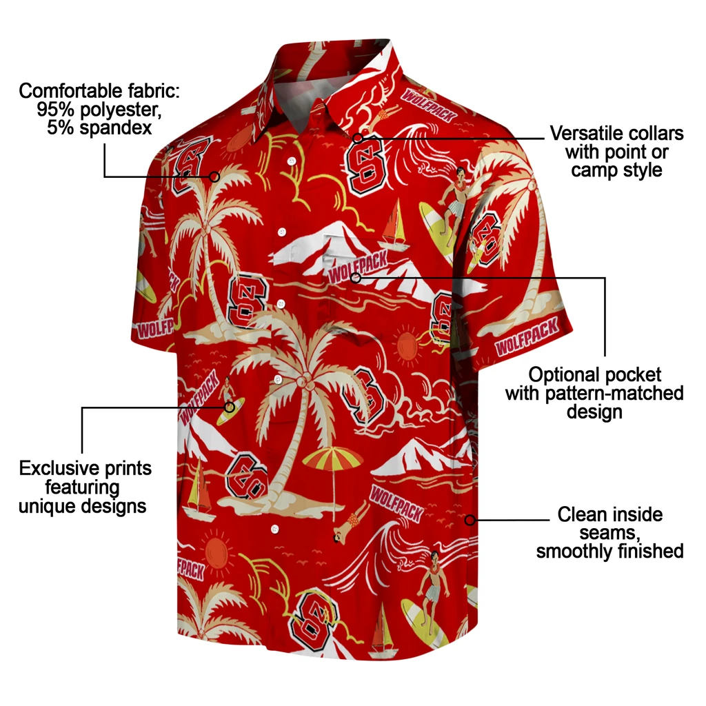 NC State Wolfpack Hawaiian Shirt - Palm Tree Island nc state wolfpack palm tree island red hawaiian shirts new arrival