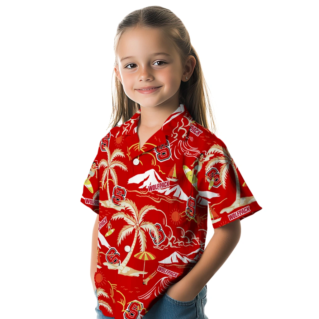 NC State Wolfpack Hawaiian Shirt - Palm Tree Island nc state wolfpack palm tree island red hawaiian shirts premium grade