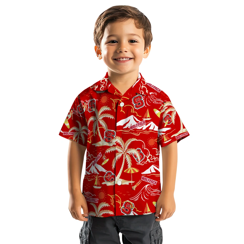 NC State Wolfpack Hawaiian Shirt - Palm Tree Island nc state wolfpack palm tree island red hawaiian shirts top rated