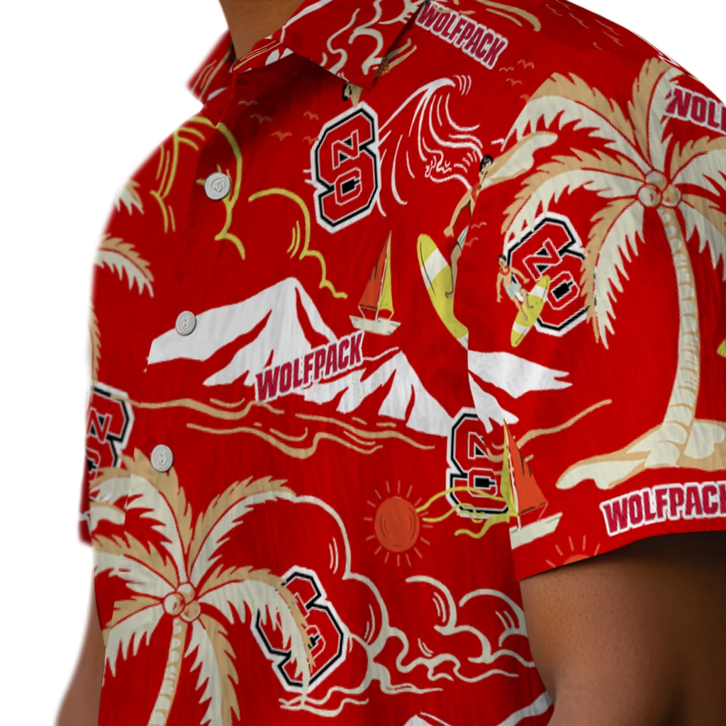 NC State Wolfpack Hawaiian Shirt - Palm Tree Island nc state wolfpack palm tree island red hawaiian shirts trendy