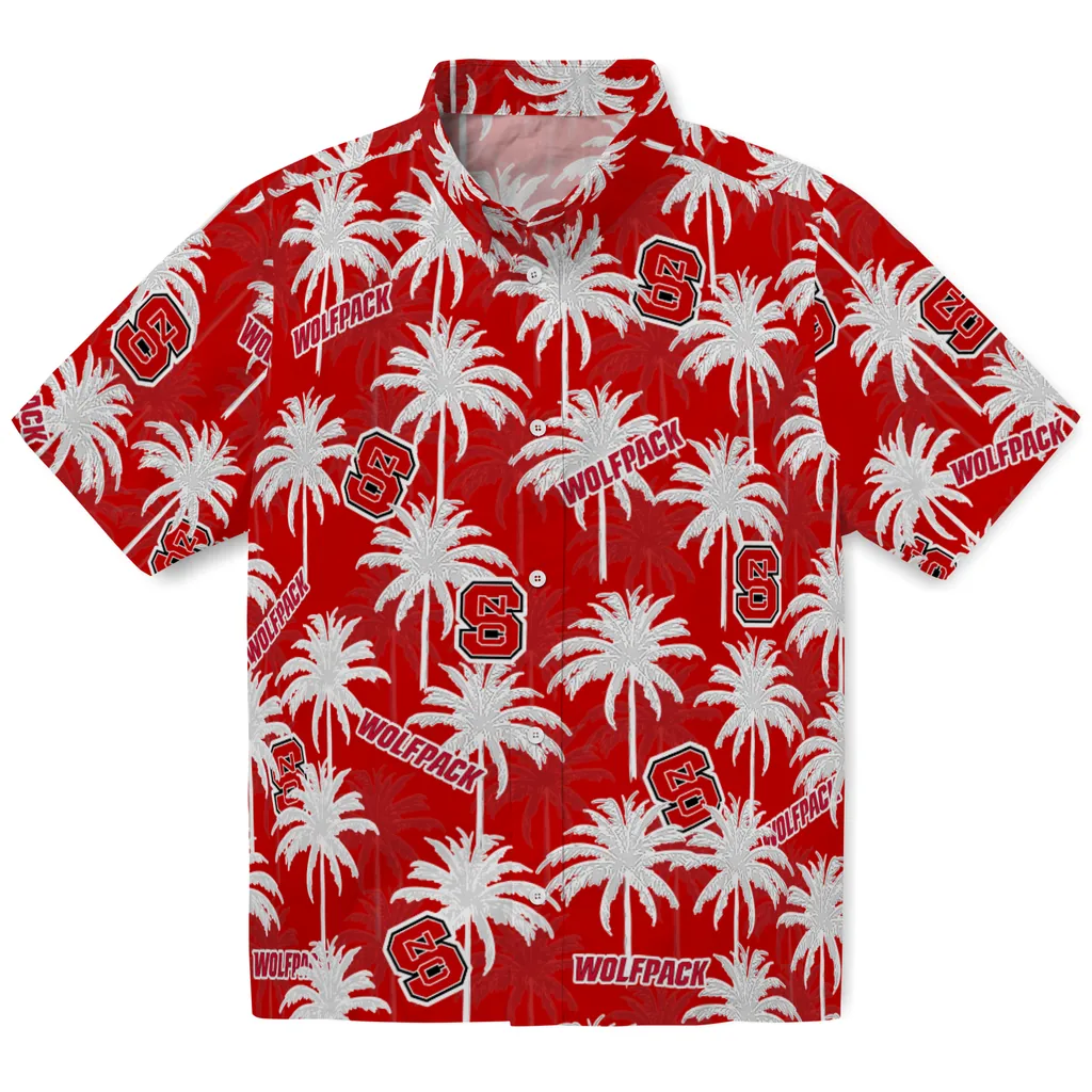 NC State Wolfpack Hawaiian Shirt - Palm Tree Motif nc state wolfpack palm grove red hawaiian shirts best selling