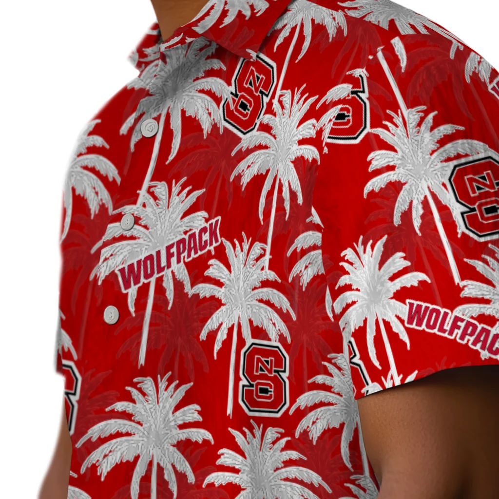 NC State Wolfpack Hawaiian Shirt - Palm Tree Motif nc state wolfpack palm grove red hawaiian shirts trendy
