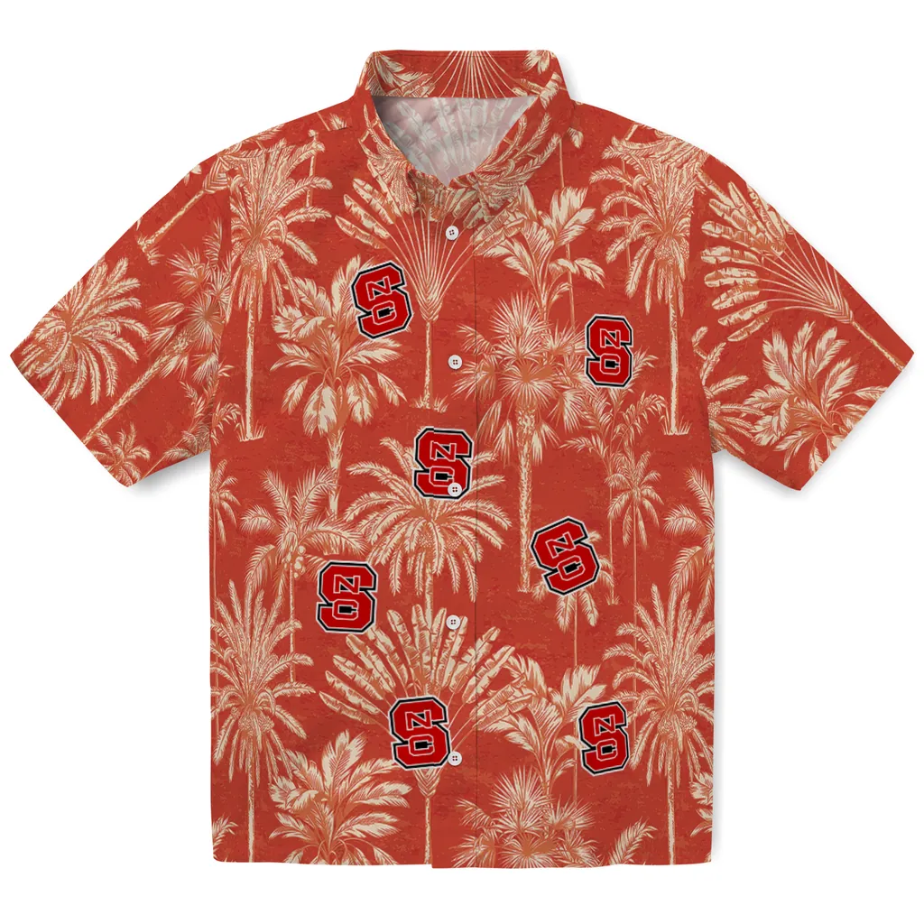 NC State Wolfpack Hawaiian Shirt - Vintage Palm Tree nc state wolfpack palm shadows red hawaiian shirts best selling