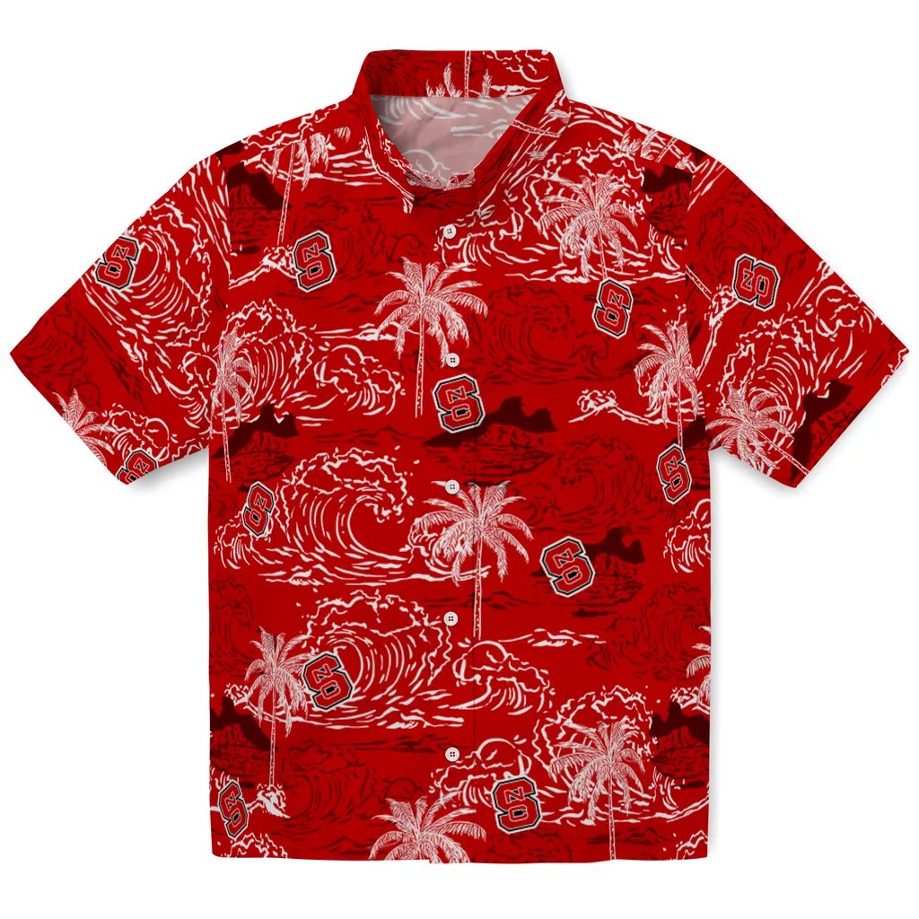 NC State Wolfpack Hawaiian Shirt - Wave Palm nc state wolfpack wave palm red hawaiian shirts best selling