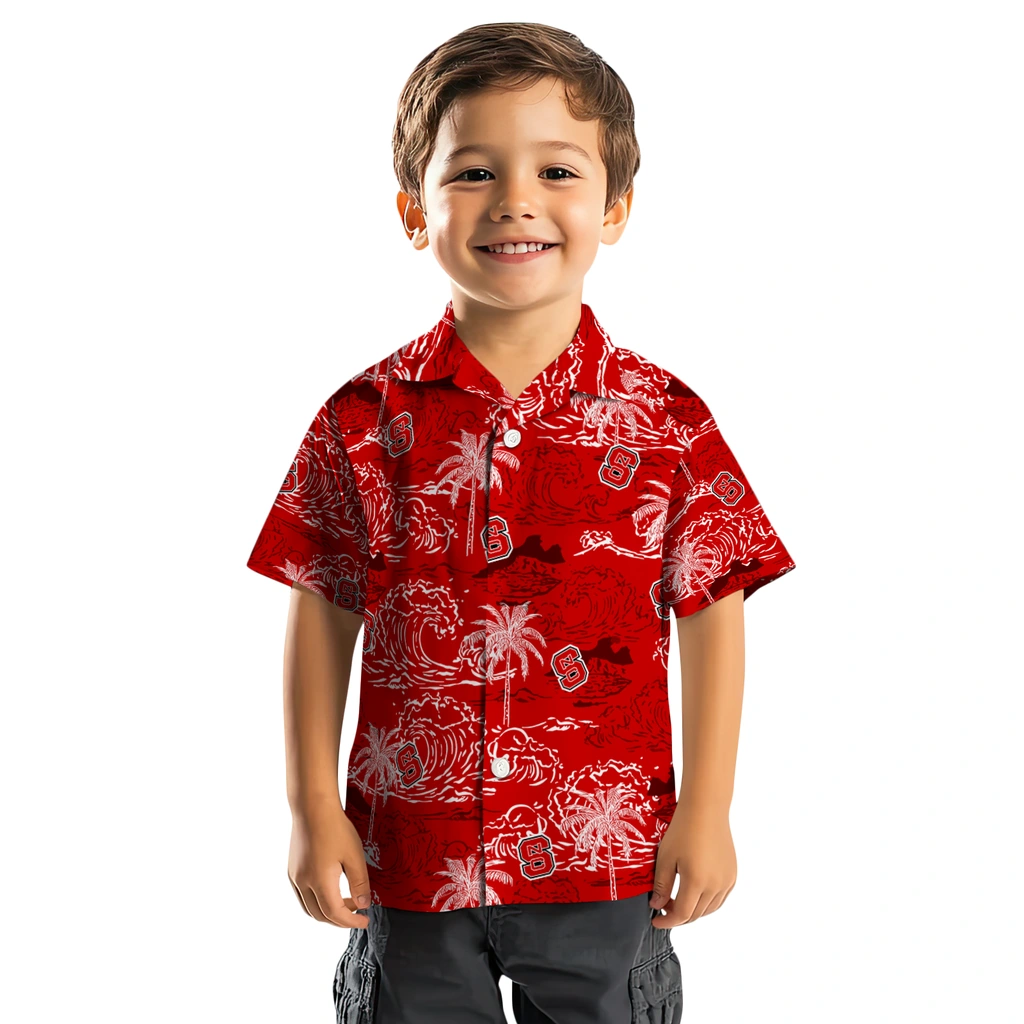NC State Wolfpack Hawaiian Shirt - Wave Palm nc state wolfpack wave palm red hawaiian shirts top rated