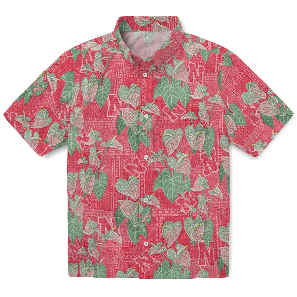 Nebraska Cornhuskers Hawaiian Shirt - Anthurium Overlay nebraska cornhuskers anthurium overlay red hawaiian shirts best selling