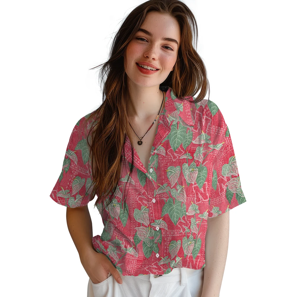 Nebraska Cornhuskers Hawaiian Shirt - Anthurium Overlay nebraska cornhuskers anthurium overlay red hawaiian shirts latest model