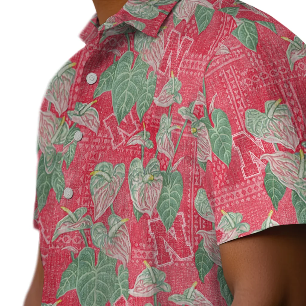 Nebraska Cornhuskers Hawaiian Shirt - Anthurium Overlay nebraska cornhuskers anthurium overlay red hawaiian shirts trendy