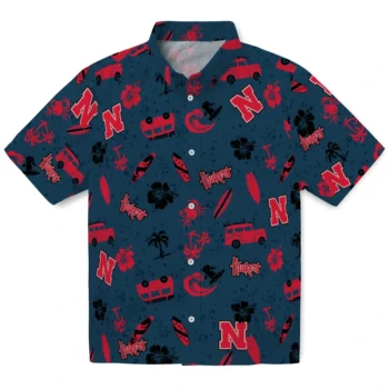 nebraska cornhuskers beach vibe navy hawaiian shirts best selling