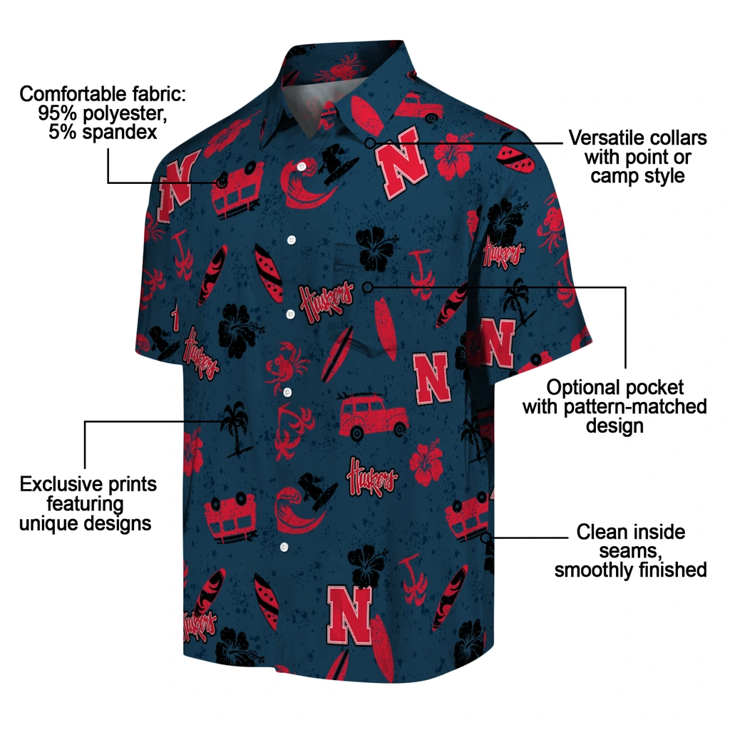 Nebraska Cornhuskers Hawaiian Shirt - Beach Vibe nebraska cornhuskers beach vibe navy hawaiian shirts new arrival