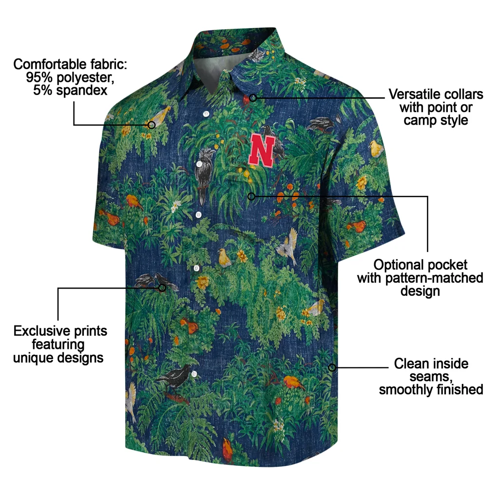 Nebraska Cornhuskers Hawaiian Shirt - Bird Canopy nebraska cornhuskers bird canopy green hawaiian shirts new arrival