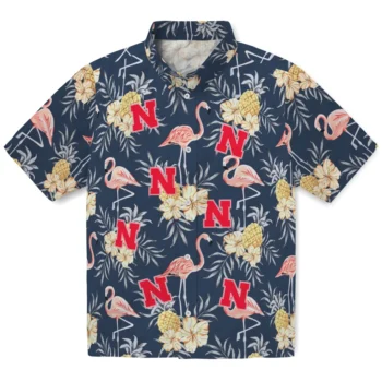 nebraska cornhuskers flamingo hibiscus navy hawaiian shirts best selling