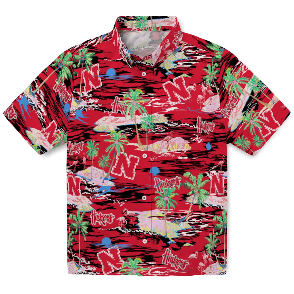 Nebraska Cornhuskers Hawaiian Shirt - Hawaii Island nebraska cornhuskers flamingo retreat red hawaiian shirts best selling