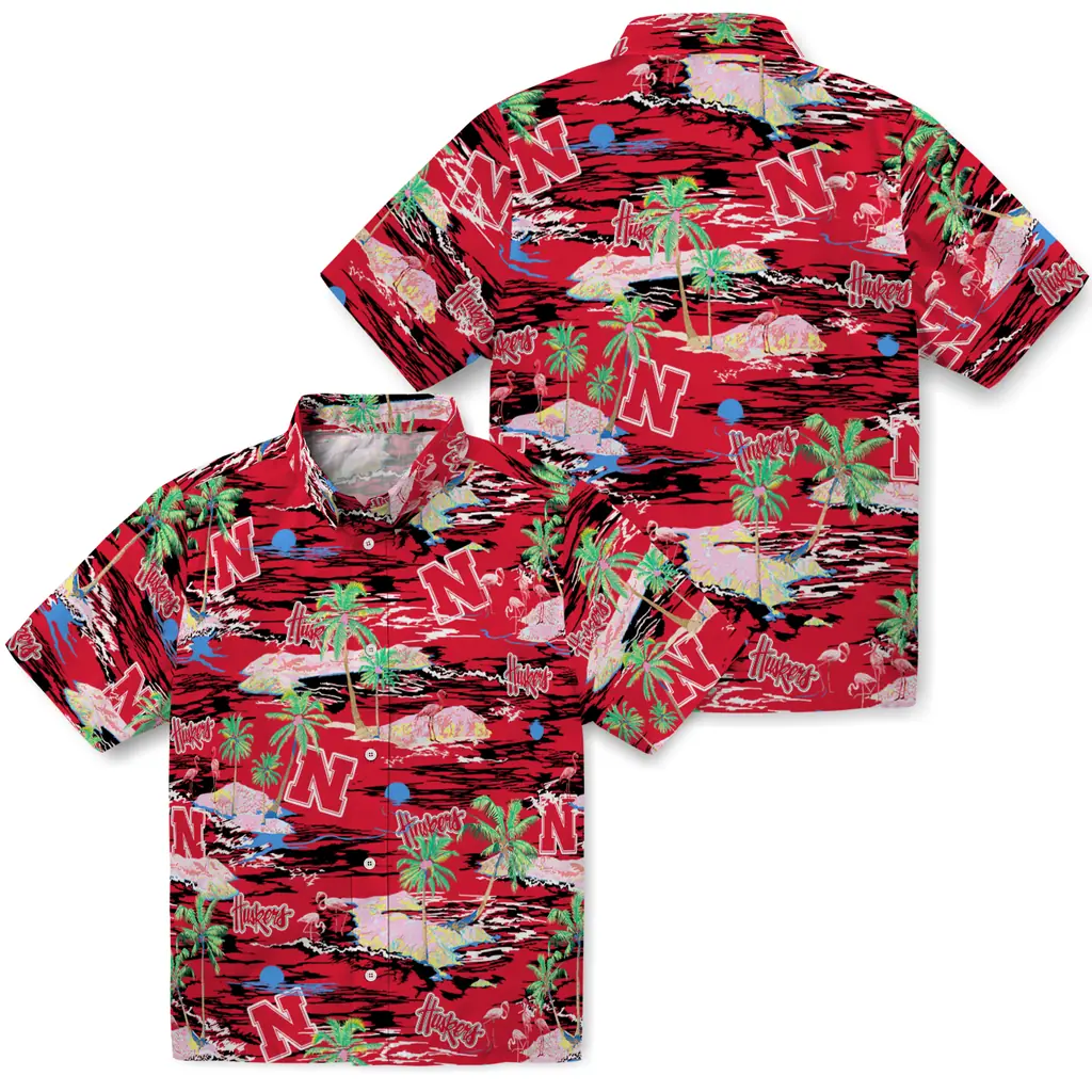 Nebraska Cornhuskers Hawaiian Shirt - Hawaii Island nebraska cornhuskers flamingo retreat red hawaiian shirts high quality