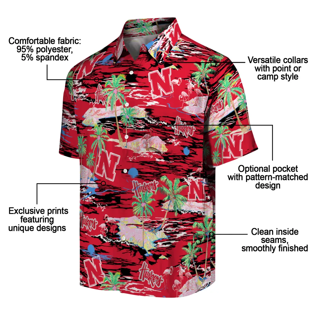 Nebraska Cornhuskers Hawaiian Shirt - Hawaii Island nebraska cornhuskers flamingo retreat red hawaiian shirts new arrival