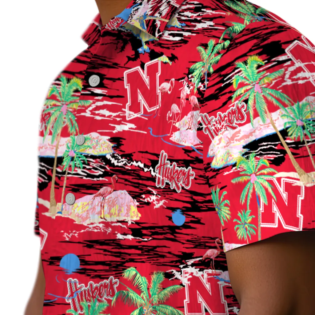 Nebraska Cornhuskers Hawaiian Shirt - Hawaii Island nebraska cornhuskers flamingo retreat red hawaiian shirts trendy