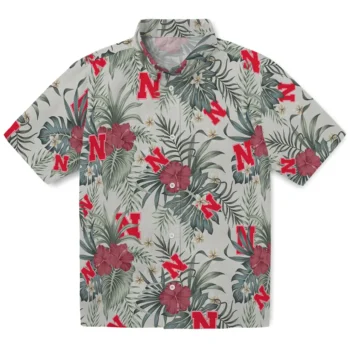 nebraska cornhuskers hibiscus designs beige hawaiian shirts best selling