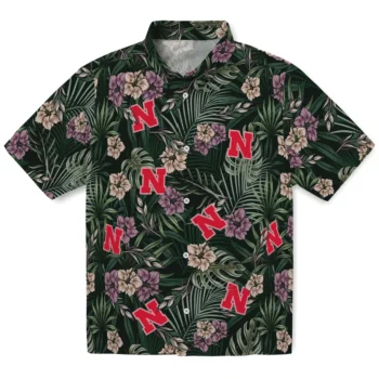 nebraska cornhuskers hibiscus leaves pattern green hawaiian shirts best selling