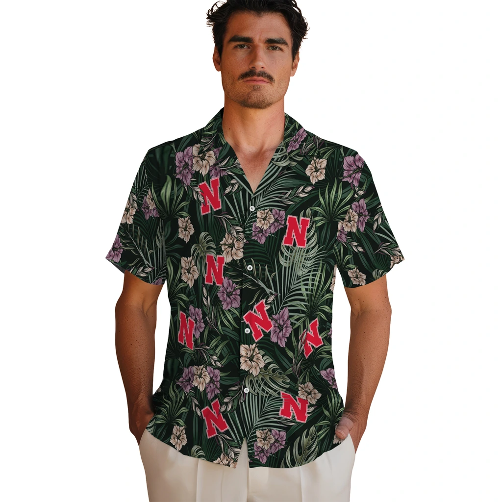 Nebraska Cornhuskers Hawaiian Shirt - Hibiscus Leaves Pattern nebraska cornhuskers hibiscus leaves pattern green hawaiian shirts fashion forward