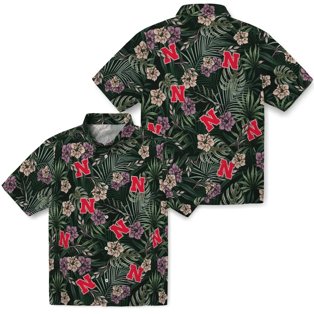 Nebraska Cornhuskers Hawaiian Shirt - Hibiscus Leaves Pattern nebraska cornhuskers hibiscus leaves pattern green hawaiian shirts high quality