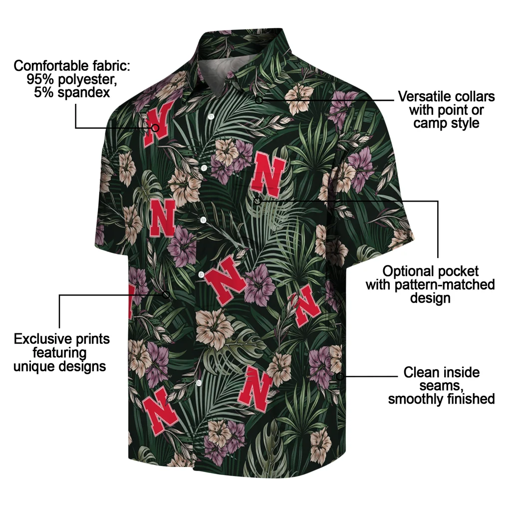 Nebraska Cornhuskers Hawaiian Shirt - Hibiscus Leaves Pattern nebraska cornhuskers hibiscus leaves pattern green hawaiian shirts new arrival