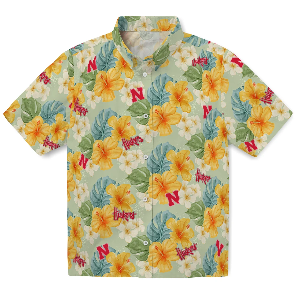 Nebraska Cornhuskers Hawaiian Shirt - Hibiscus Mood nebraska cornhuskers hibiscus mood pale lime yellow hawaiian shirts best selling