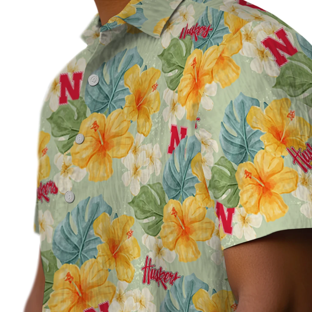 Nebraska Cornhuskers Hawaiian Shirt - Hibiscus Mood nebraska cornhuskers hibiscus mood pale lime yellow hawaiian shirts trendy