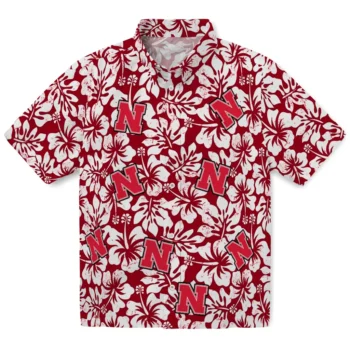 nebraska cornhuskers hibiscus motif red white hawaiian shirts best selling
