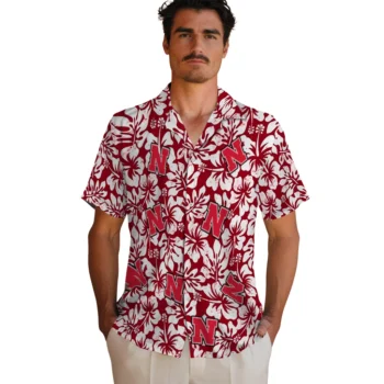 nebraska cornhuskers hibiscus motif red white hawaiian shirts fashion forward
