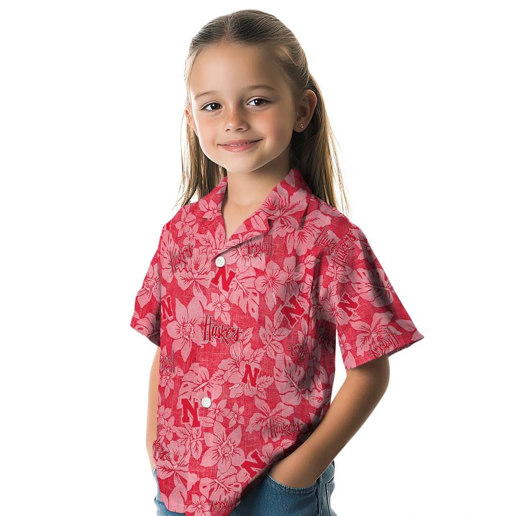 Nebraska Cornhuskers Hawaiian Shirt - Hibiscus Oasis nebraska cornhuskers hibiscus oasis red hawaiian shirts premium grade