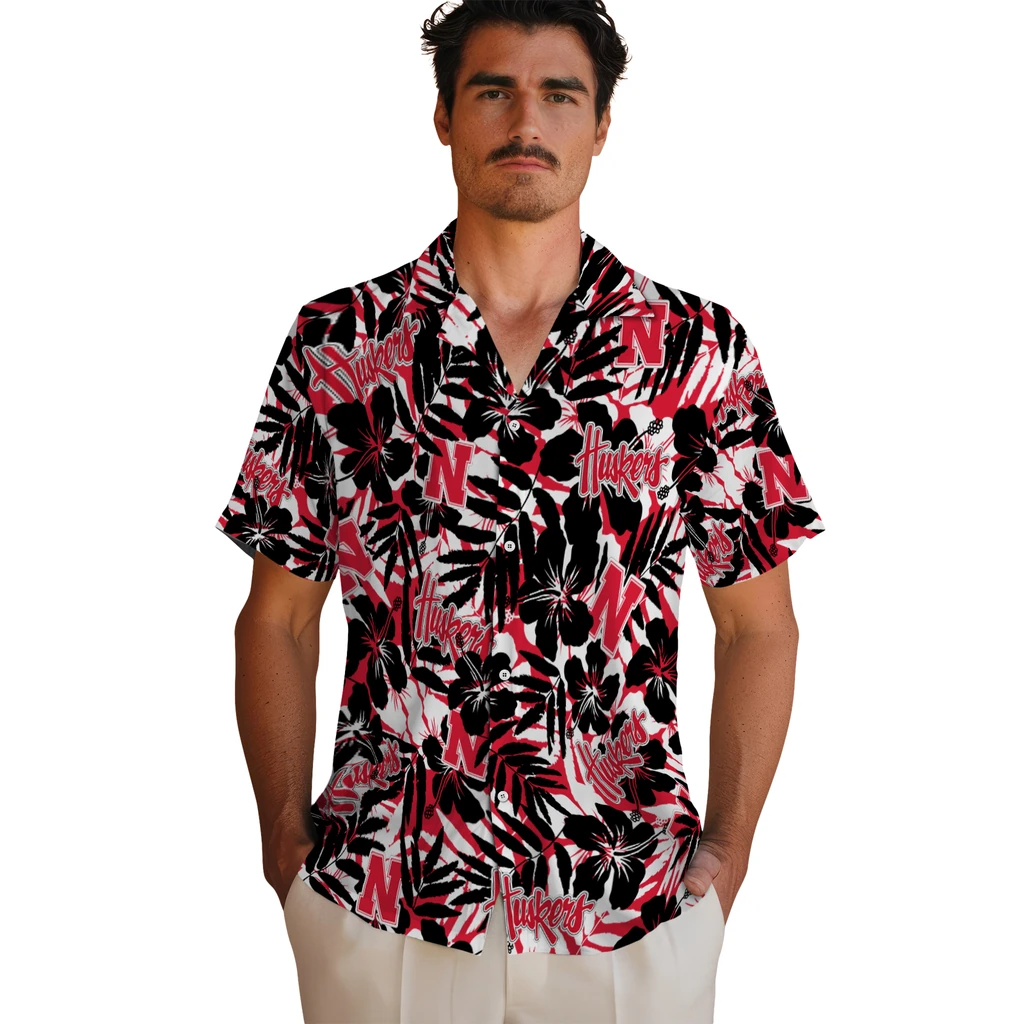 Nebraska Cornhuskers Hawaiian Shirt - Hibiscus Overlay nebraska cornhuskers hibiscus overlay hawaiian shirts fashion forward