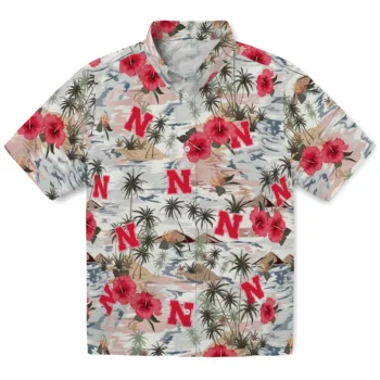 nebraska cornhuskers hibiscus seaside white hawaiian shirts best selling